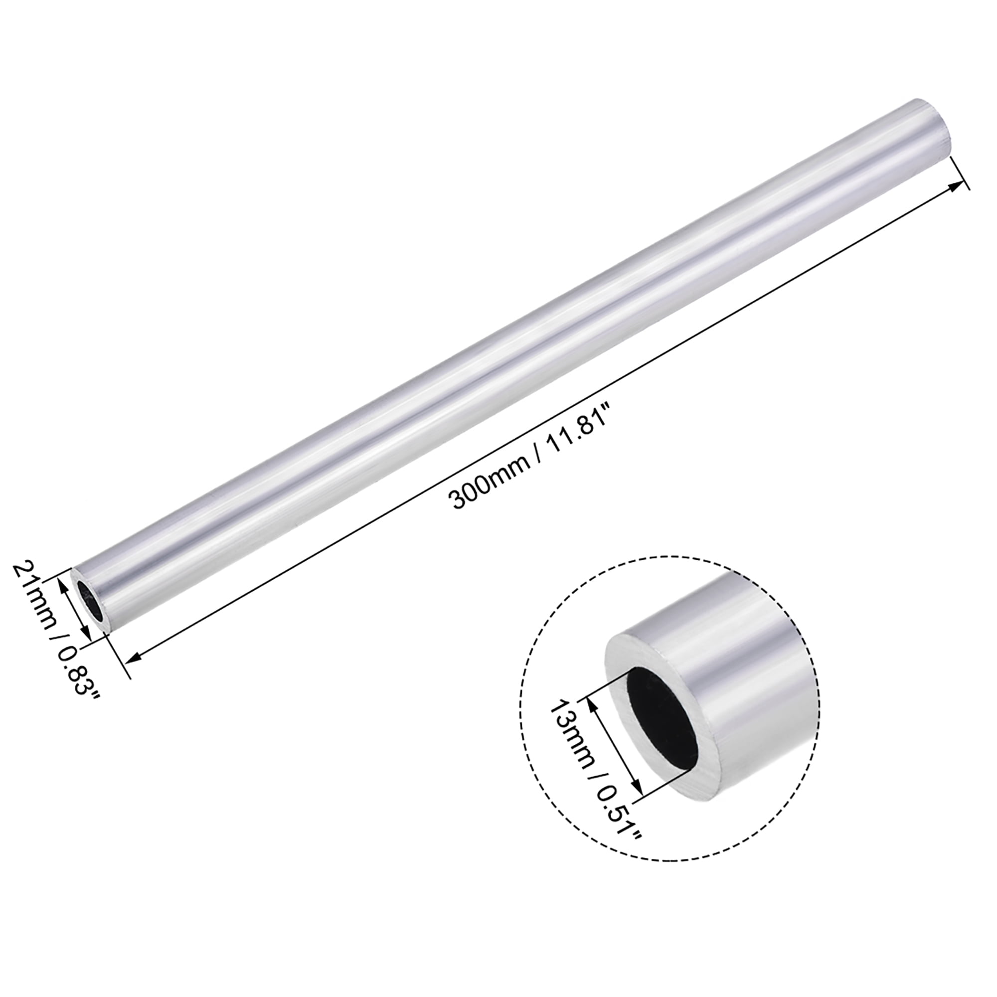 6063 Aluminum Round Tube 21mm OD 13mm Inner Dia 300mm Length Tubing